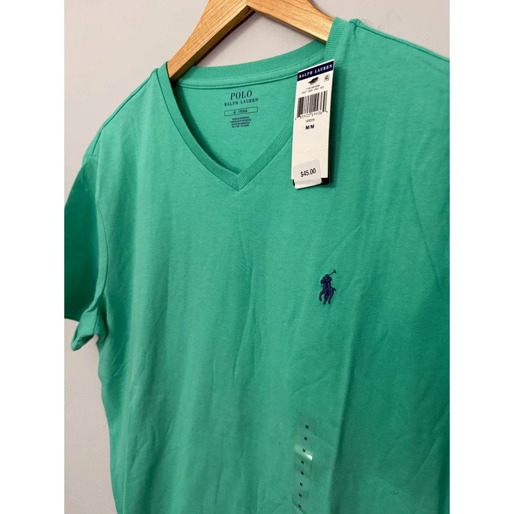Polo Ralph Lauren V-Neck T-Shirt Men's Size Medium Short‎ Sleeve Cotton Green